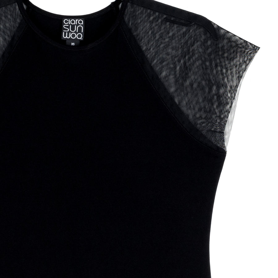 Mesh Cap Sleeve Top - Black