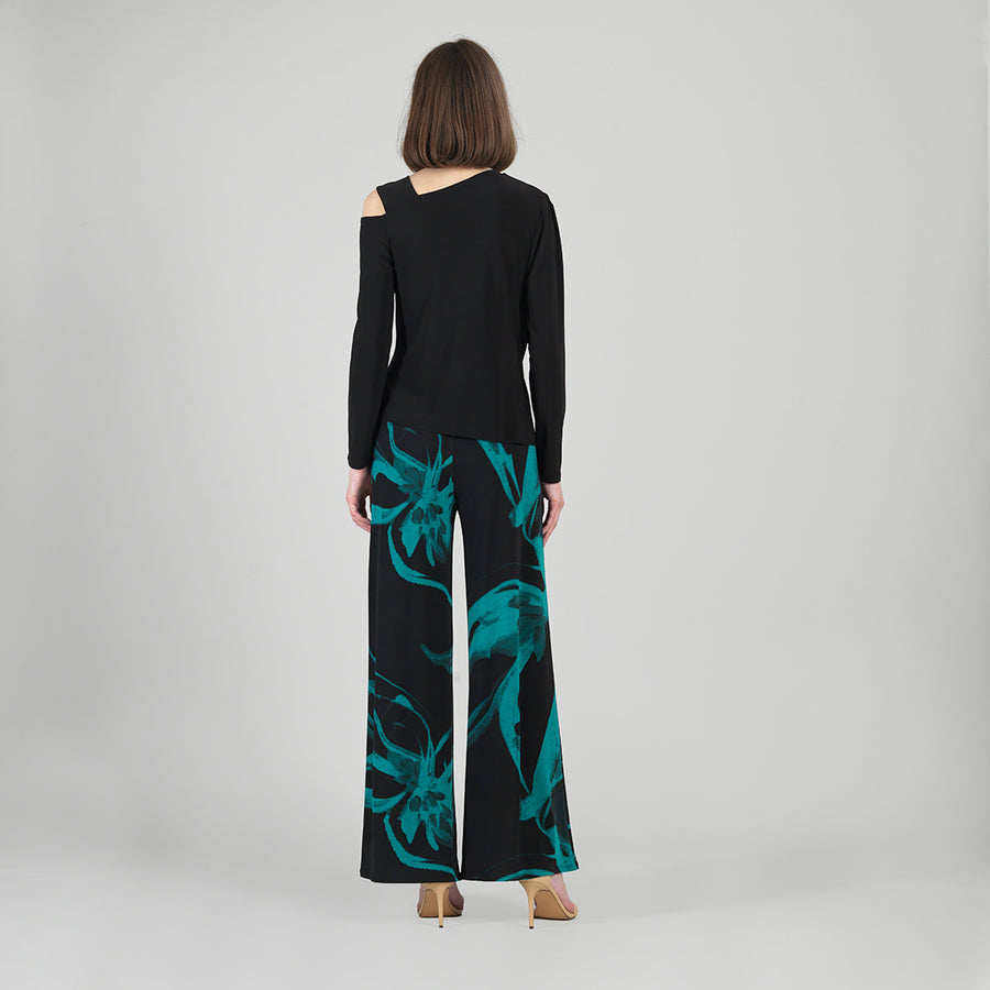 Angular Drape Neck Open Shoulder Top - Black