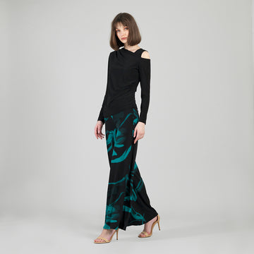 Angular Drape Neck Open Shoulder Top - Black