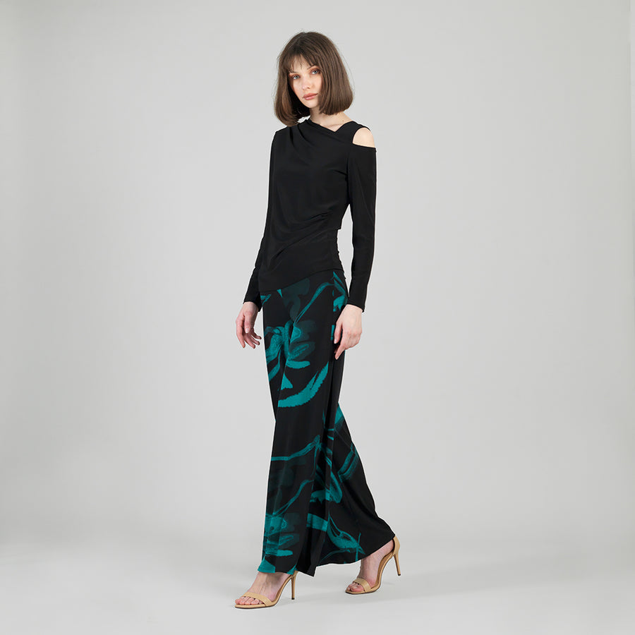 Angular Drape Neck Open Shoulder Top - Black