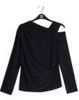 Angular Drape Neck Open Shoulder Top - Black
