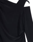 Angular Drape Neck Open Shoulder Top - Black