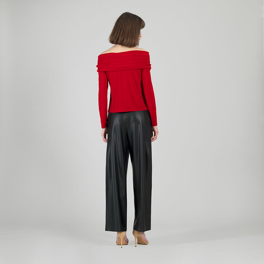 Ruched Off-Shoulder Top - Red