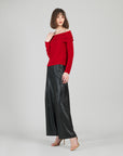 Ruched Off-Shoulder Top - Red