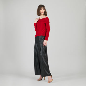 Ruched Off-Shoulder Top - Red