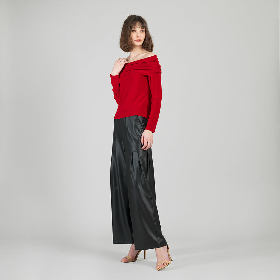 Ruched Off-Shoulder Top - Red