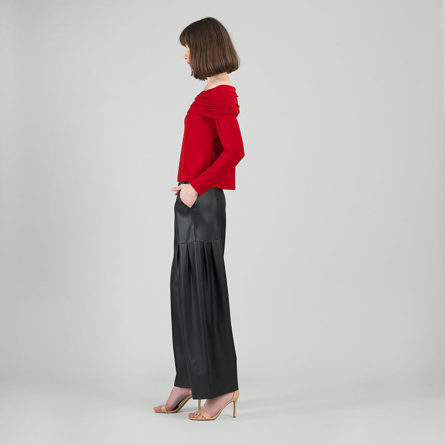 Ruched Off-Shoulder Top - Red