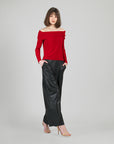 Ruched Off-Shoulder Top - Red