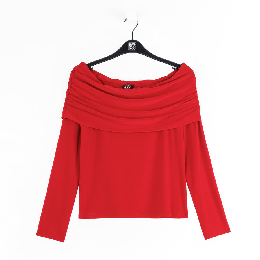 Ruched Off-Shoulder Top - Red