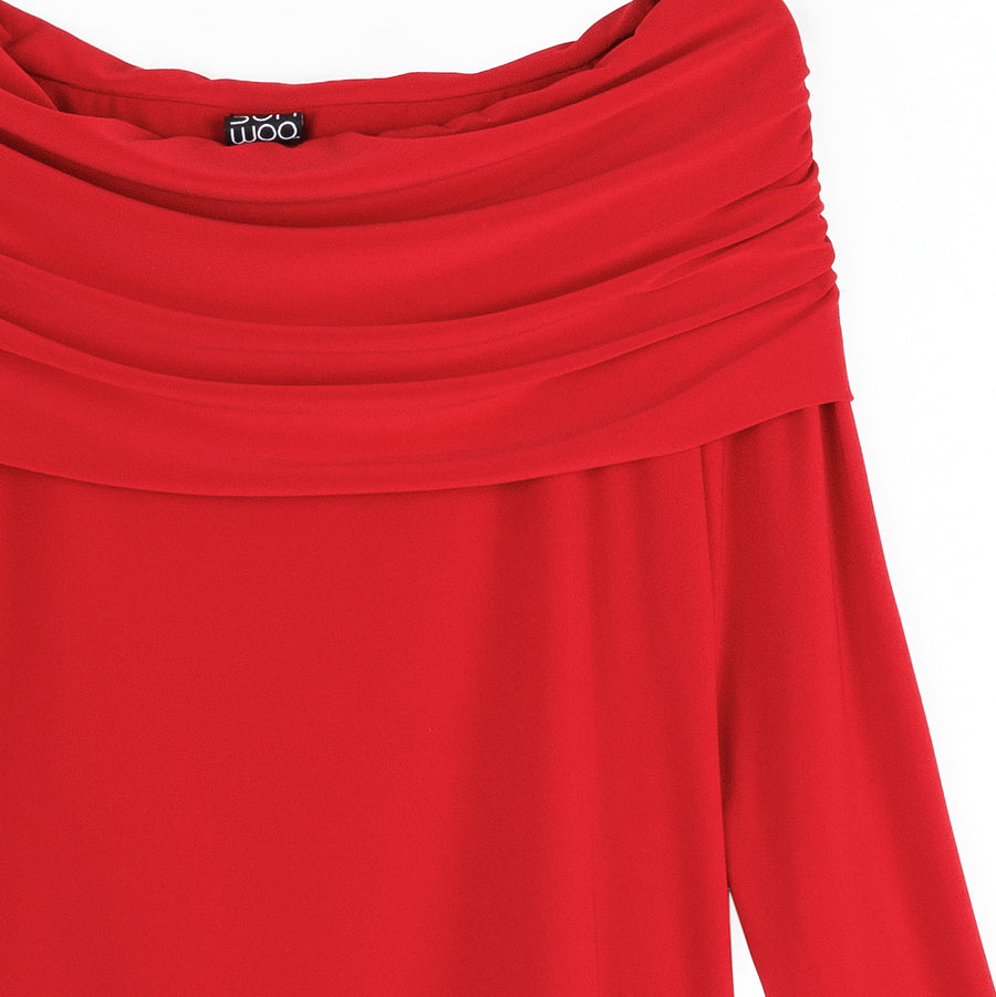 Ruched Off-Shoulder Top - Red