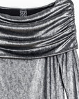 Metallic Shimmer - Ruched Off-Shoulder Top - Gunmetal