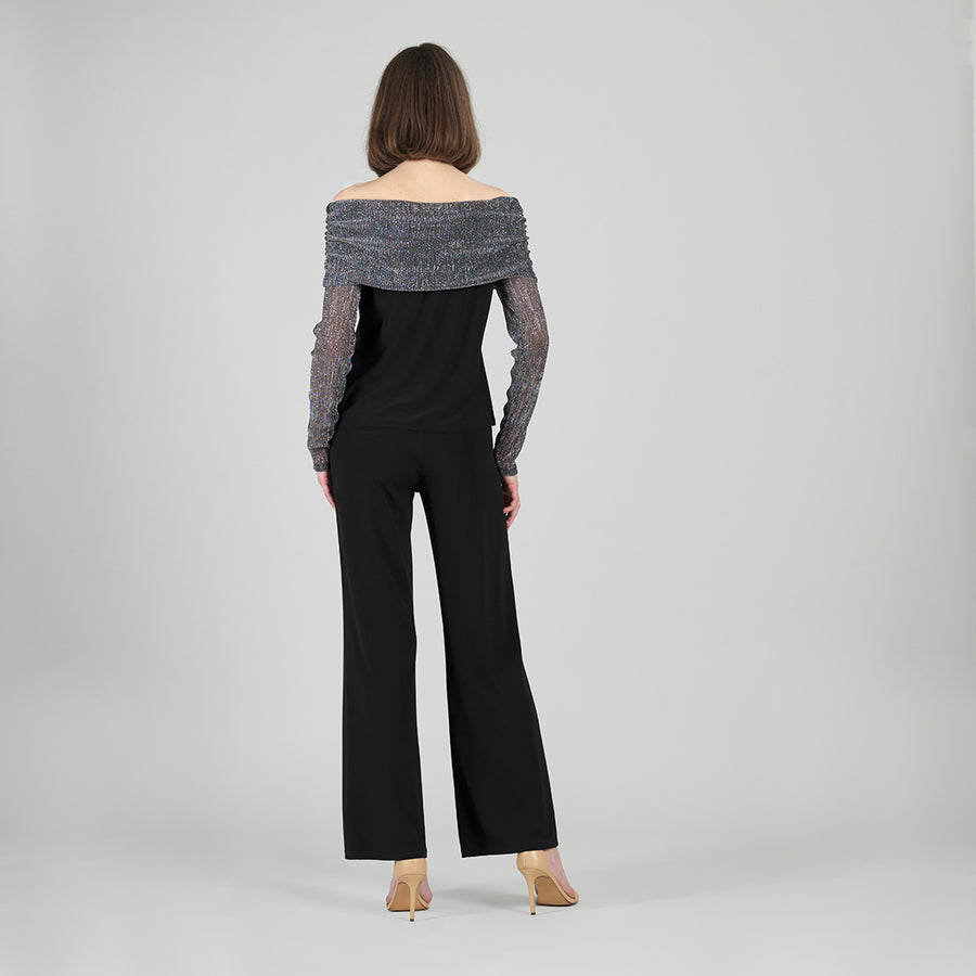 Sheer Shimmer - Ruched Off-Shoulder Top - Silver