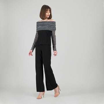 Sheer Shimmer - Ruched Off-Shoulder Top - Silver