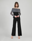 Sheer Shimmer - Ruched Off-Shoulder Top - Silver