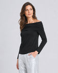 Ultra Cozy - Ruched Off-Shoulder Sweater Top - Black - Final Sale