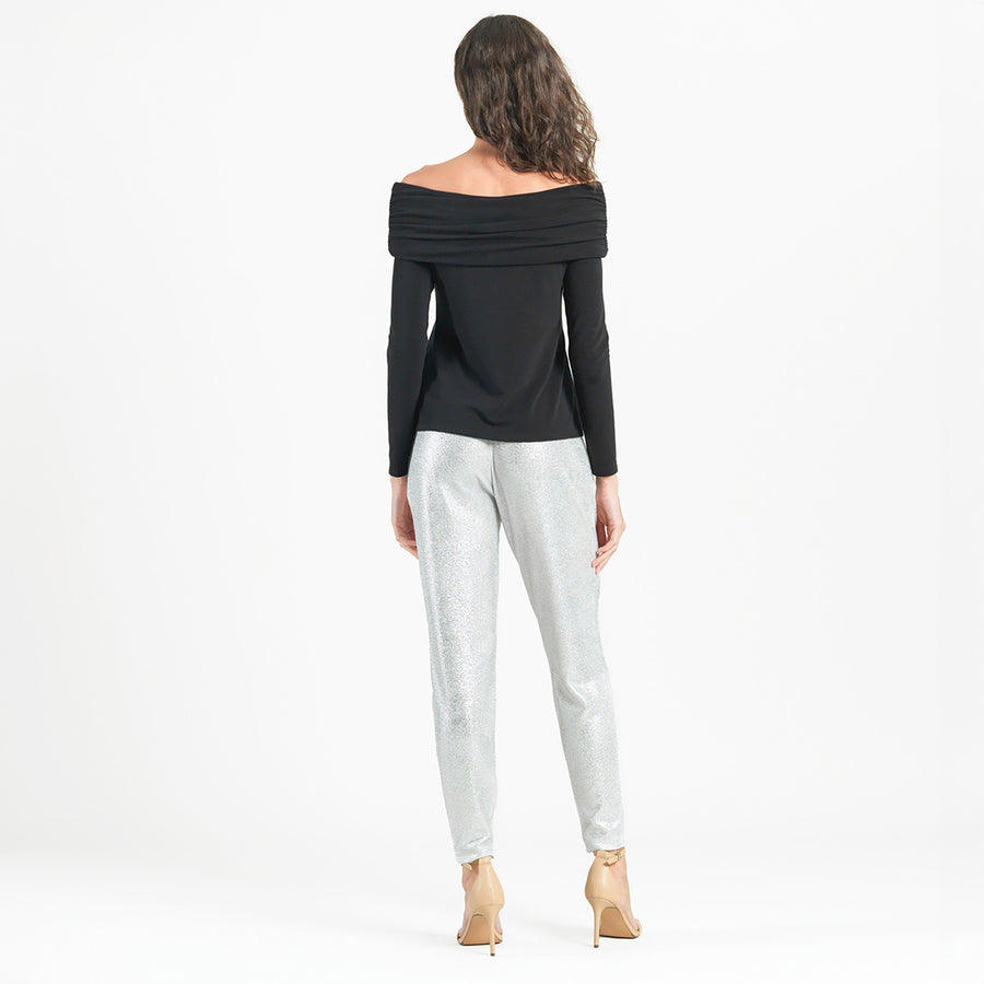 Ultra Cozy - Ruched Off-Shoulder Sweater Top - Black - Final Sale