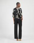 Banded Hemline Elbow Sleeve Top - Linear Geo