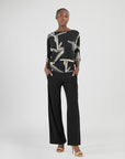 Banded Hemline Elbow Sleeve Top - Linear Geo