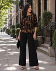 Banded Hem Elbow Sleeve Top - Geo Link