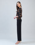 Banded Hem Elbow Sleeve Top - Geo Link