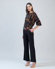 Banded Hem Elbow Sleeve Top - Geo Link