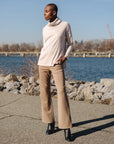 Faux Cashmere - Cowl Turtleneck Side Vent Sweater Tunic - Natural