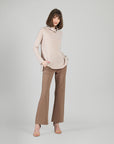 Faux Cashmere - Cowl Turtleneck Side Vent Sweater Tunic - Natural