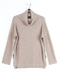 Faux Cashmere - Cowl Turtleneck Side Vent Sweater Tunic - Natural