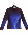 Draped Neck Side Ruched Top - Purple Watercolor