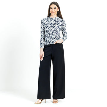 Textured Draped Neck Side Ruched Top - Circle Emblem