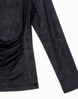 Crushed Silk Knit - Draped Neck Side Ruched Top - Black - Final Sale!