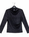 Crushed Silk Knit - Draped Neck Side Ruched Top - Black - Final Sale!