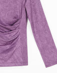 Crushed Silk Knit - Draped Neck Side Ruched Top - Plum