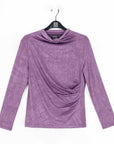 Crushed Silk Knit - Draped Neck Side Ruched Top - Plum - Final Sale!