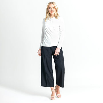 Crushed Silk Knit - Draped Neck Side Ruched Top - Ivory - Final Sale!