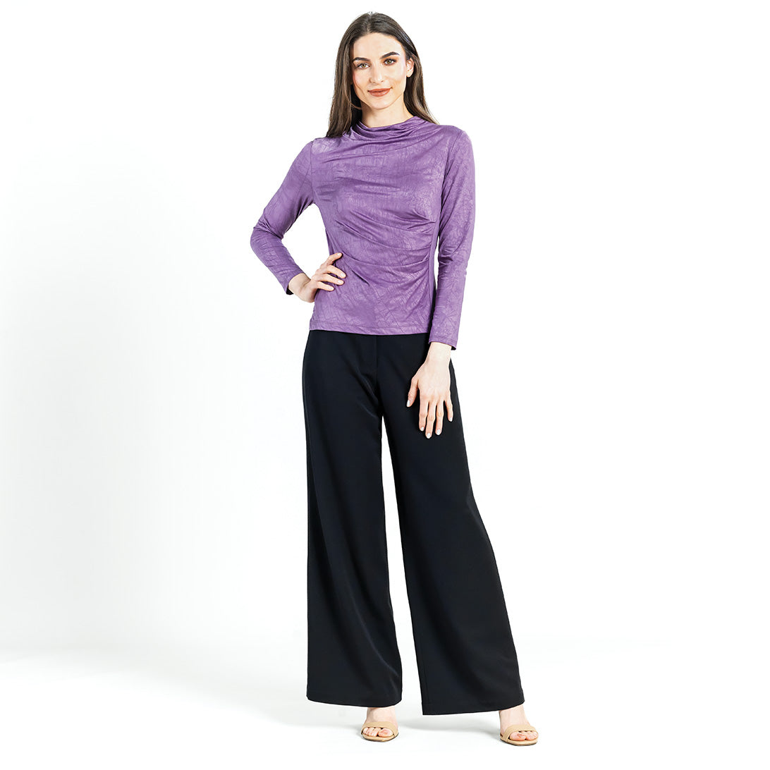 Crushed Silk Knit - Draped Neck Side Ruched Top - Plum - Final Sale ...