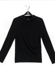 Ultra Cozy - Draped Neck Side Ruched Sweater Top - Black