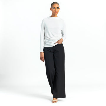 Ultra Cozy - Draped Neck Side Ruched Sweater Top - Ivory