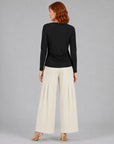High Boat Neck Side Draped Top - Black - Final Sale