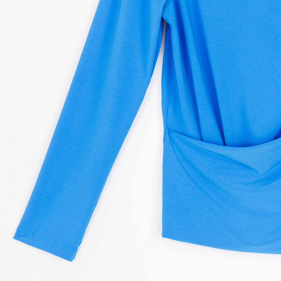 High Boat Neck Side Draped Top - Brilliant Blue