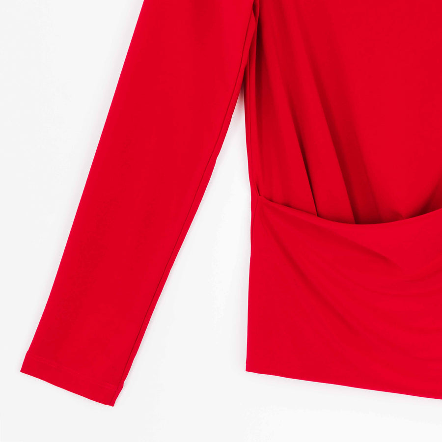 High Boat Neck Side Draped Top - Red