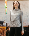 Glimmer Lamé - High Boat Neck Side Draped Top - Silver - Final Sale!