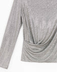 Glimmer Lamé - High Boat Neck Side Draped Top - Silver - Final Sale!