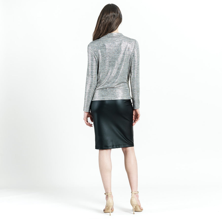 Glimmer Lamé - High Boat Neck Side Draped Top - Silver - Final Sale!