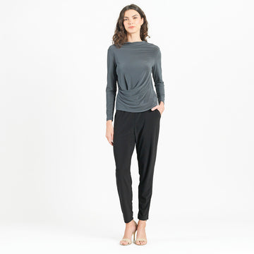 High Boat Neck Side Draped Top - Charcoal - Final Sale!