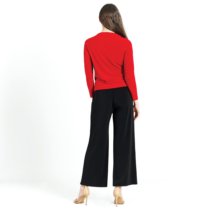 High Boat Neck Side Draped Top - Red