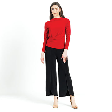 High Boat Neck Side Draped Top - Red