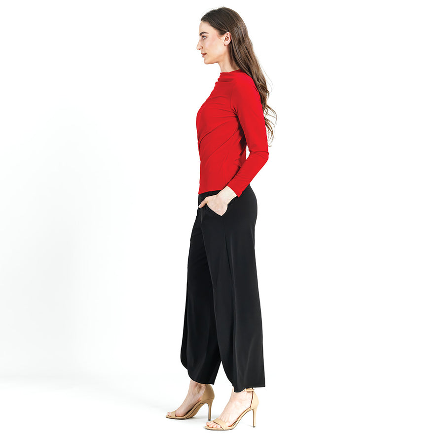 High Boat Neck Side Draped Top - Red