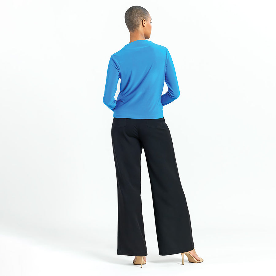 High Boat Neck Side Draped Top - Brilliant Blue