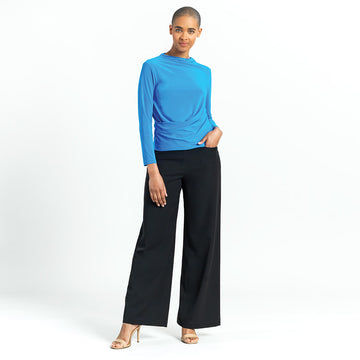 High Boat Neck Side Draped Top - Brilliant Blue